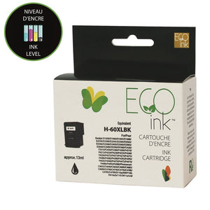 HP 60XL  Remanufactured Black EcoInk with ink level indicator - High Yield