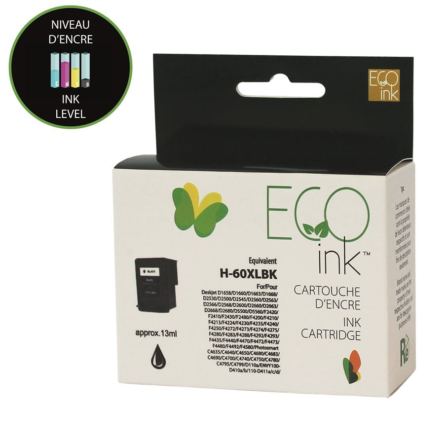 HP 60XL Combo Pack (Black / Colour) Remanufactured EcoInk with ink level indicator - High Yield